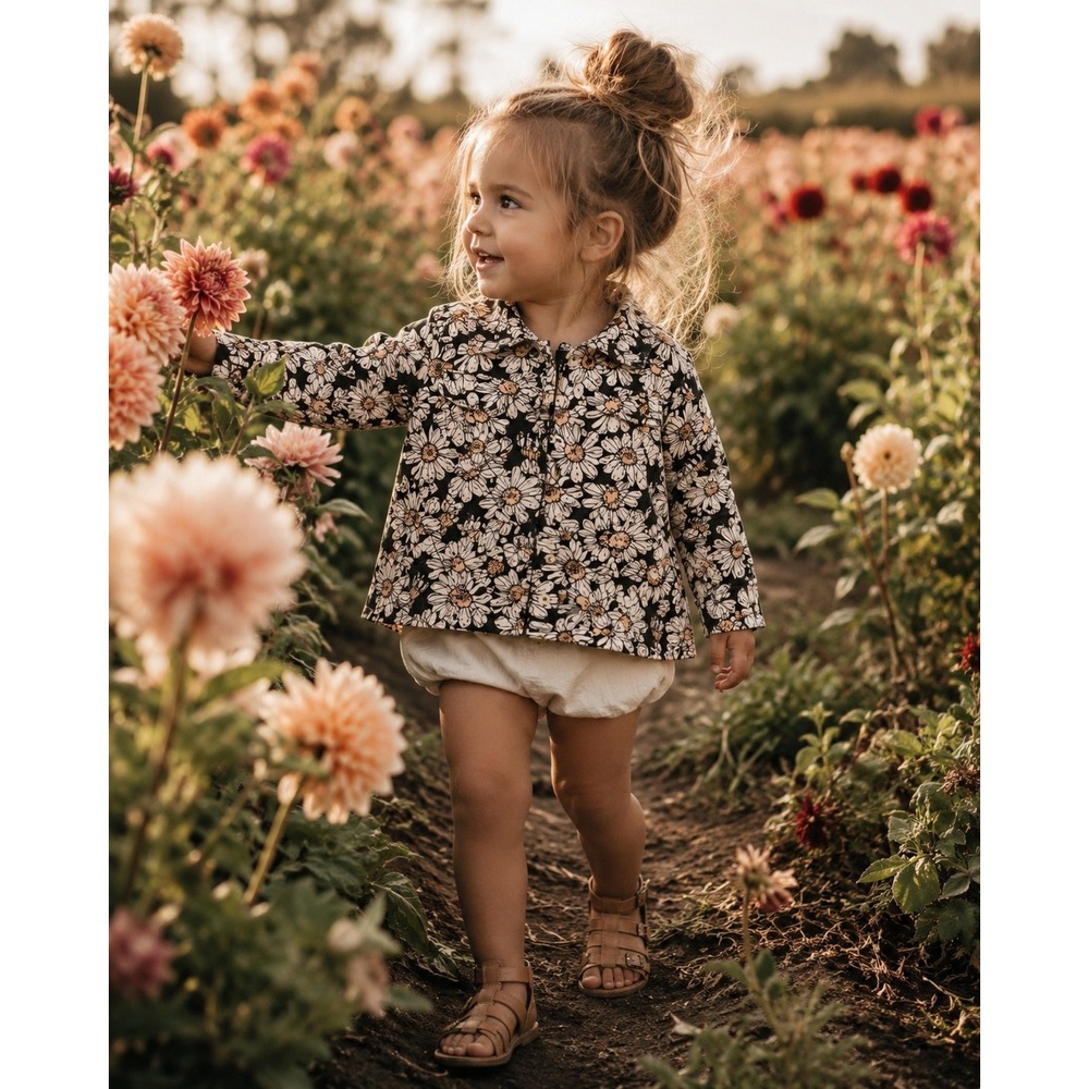 Kate Quinn Baby Girl Quilted Daisy Floral Hooded Jacket 3-6M Button Front Black